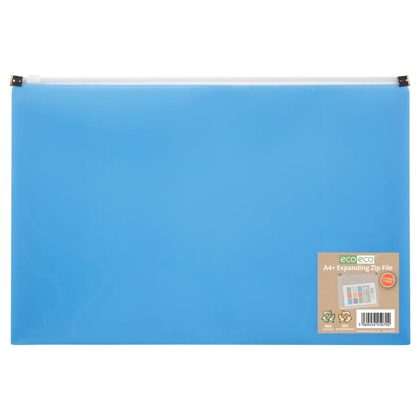 Eco-Eco A4+ 50% Recycled Expanding Zip File (UK Stock)