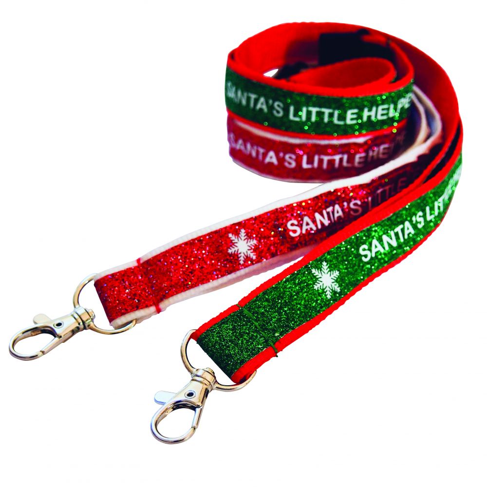 20mm Pre-Printed Christmas Glitter Lanyard in Red/Green  UK Stock 